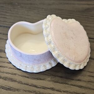 Heart-Shaped Pink and Cream Trinket Dish - Vintage